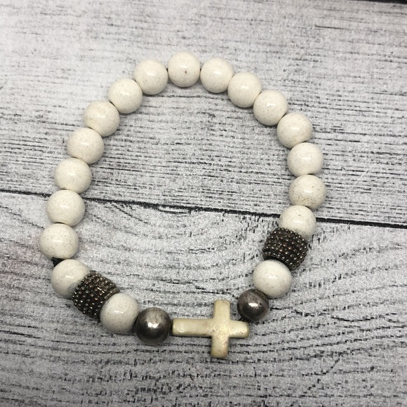 Curated bundle lot 3 roll on/stretch stone bracelets religious cross - Picture 3 of 5